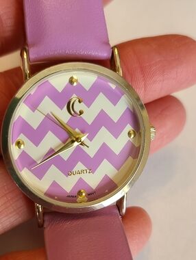 Charming Charlie Lavender and White Chevron Quartz Watch